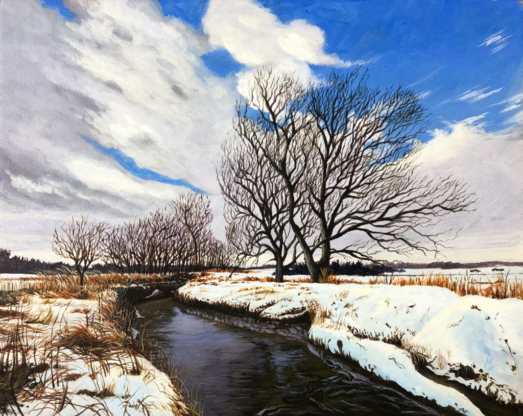 "Winter Creek" Acrylic on Panel. 10" by 8"