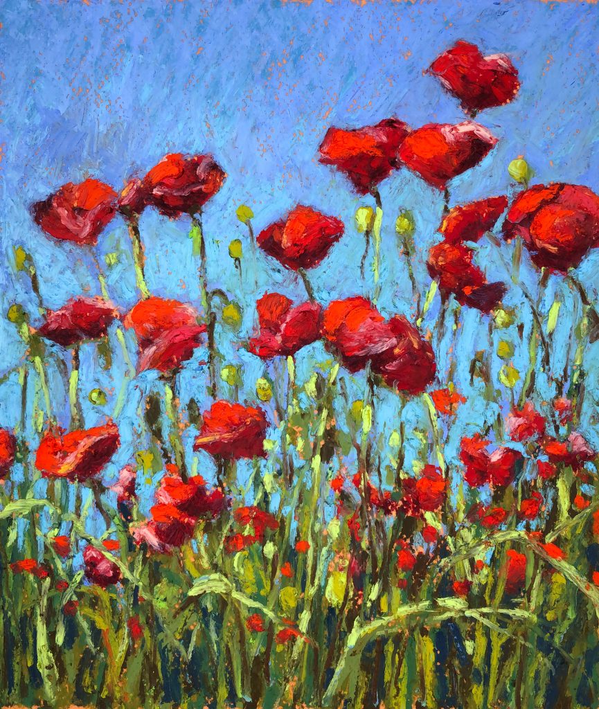 "Poppies" Oil Pastel. 10" by 14"